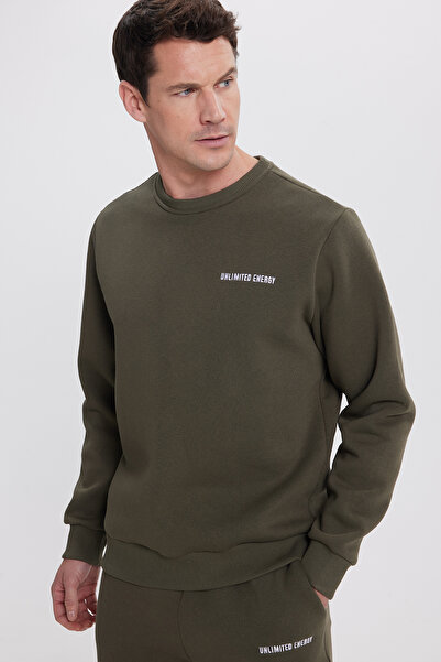 Tudors Ανδρικό σετ αθλητικής φόρμας Relax Fit από βαμβακερό 3 νήματα με μαλακή υφή με φλις εσωτερικά και λαιμόκοψη χακί