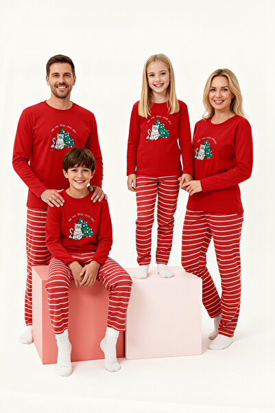 TRENDYOLKIDS Set pijamale pentru copii, roșu, cu textura moale, cu imprimeu Regular din material subțire unisex TKDAW26PT00004