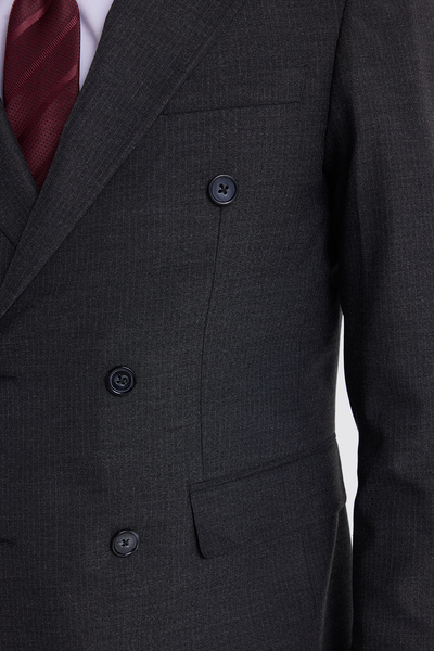 Tudors Men's Slim Fit Pointed Collar Striped Flap Pocket Anthracite Suit