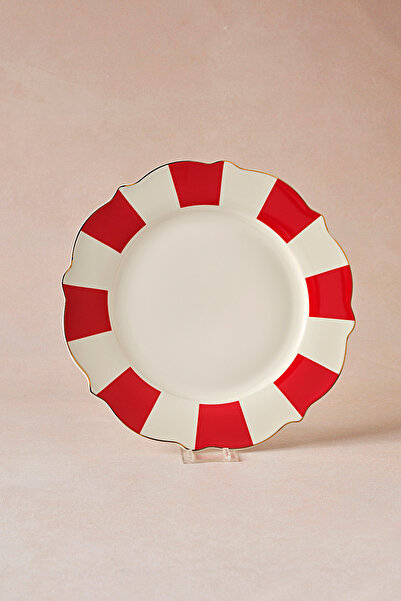 Karaca New Romantic Thick Striped Cake Plate 21 cm Red