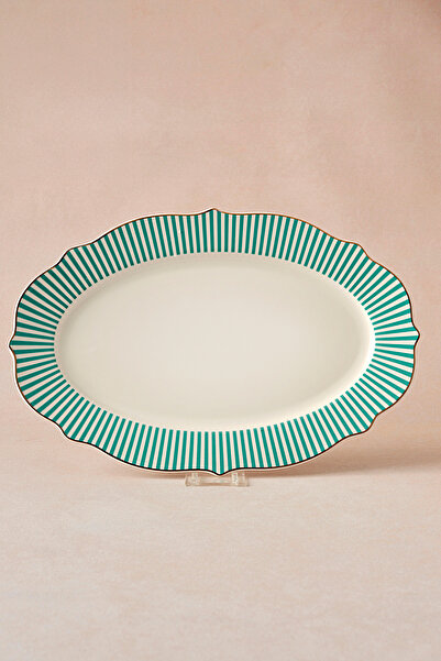 Karaca New Romantic İnce Çizgili Kayık Tabak 36 cm Yeşil