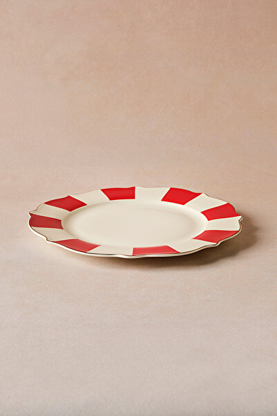 Karaca New Romantic Thick Striped Cake Plate 21 cm Red