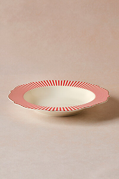 Karaca New Romantic Red Pinstripe Pit Saucer 24 cm