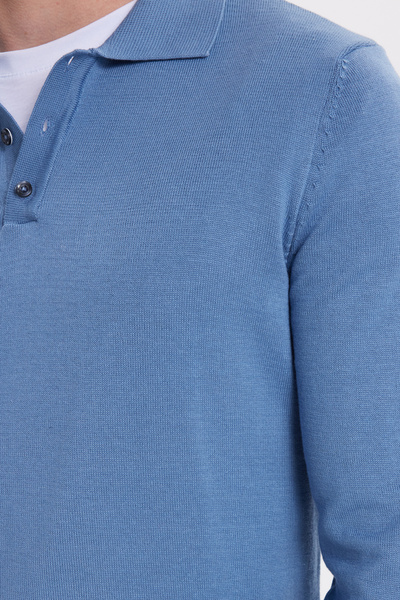 Tudors Men's Standard Fit Regular Cut Cotton Polo Neck Indigo Sweater