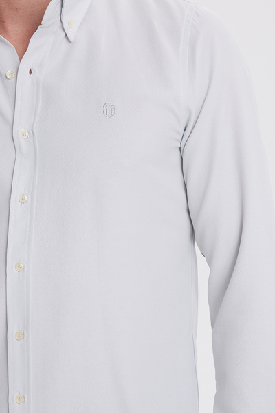 Tudors Ανδρικό πουκάμισο εφαρμοστό με λεπτή εφαρμογή, ίσιο, με κουμπιά με κολάρο, γκρι αθλητικό πουκάμισο