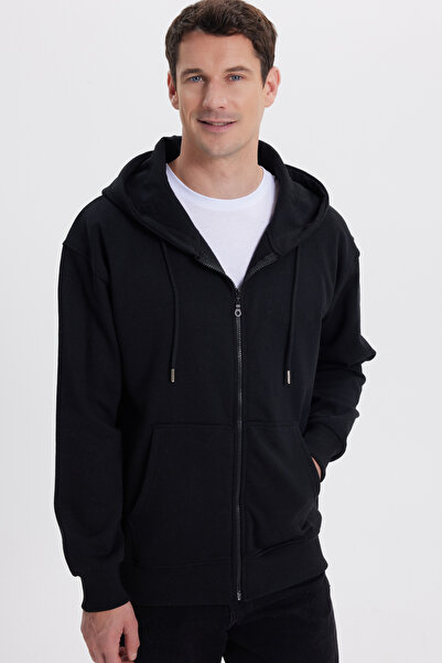 Tudors Erkek Relax Fit Rahat Kesim Pamuklu Tam Fermuarlı Kanguru Cepli Sırt Ç...