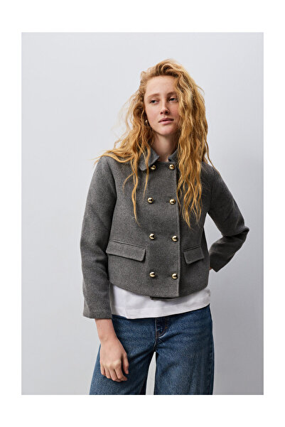 LEFTIES Woman Double-Button Gold Wool Collar Jacket