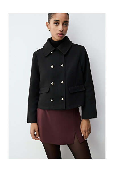 LEFTIES Woman Double-Button Gold Wool Collar Jacket