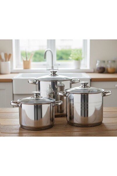 Swan 6PCS SET OF STAINLESS STEEL POTS WITH GLASS LID 18-20-22