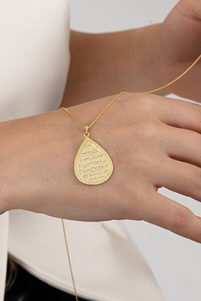 Söğütlü Silver Gümüş Altın Yaldızlı Kıtmir Duası Yazılı Damla Modeli Kolye Sgtl10909gold