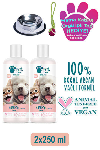 Pet Love Kediler Ve Köpekler Için Şampuan Çilek 2x250 ml 100% Doğal Argan Yağlı