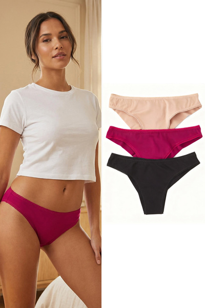 Trendyol Collection Mehrfarbige 3-teilige brasilianische Strickhöschen aus Baumwoll-Lycra THMAW26KU00022