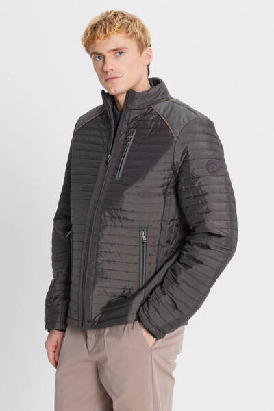 ALTINYILDIZ CLASSICS Ανδρικό παλτό με μοτίβο γιακά με κανονική κοπή με κανονική εφαρμογή χακί