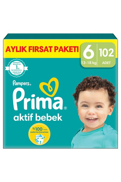 Prima Aktif Bebek 6 Numara 102 adet Bebek Bezi Aylık Fırsat Paketi