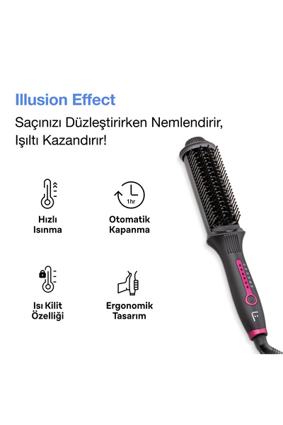 Fakir İllusion Effect İyonlu Saç Düzleştirici Fırça 220C Seramik Plaka - Antr...