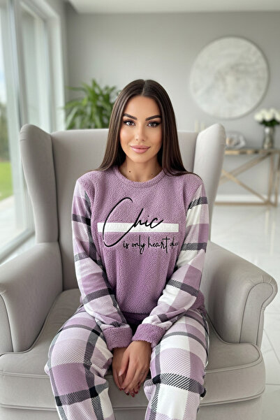 Pijamaevi Μωβ Σετ βελούδινη γυναικεία πιτζάμα με Deep Chic σχέδιο