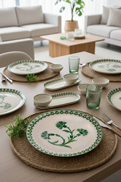 Kütahya Porselen 14 Piece Breakfast Set for 6 People Ottoman Elegance Green - 2