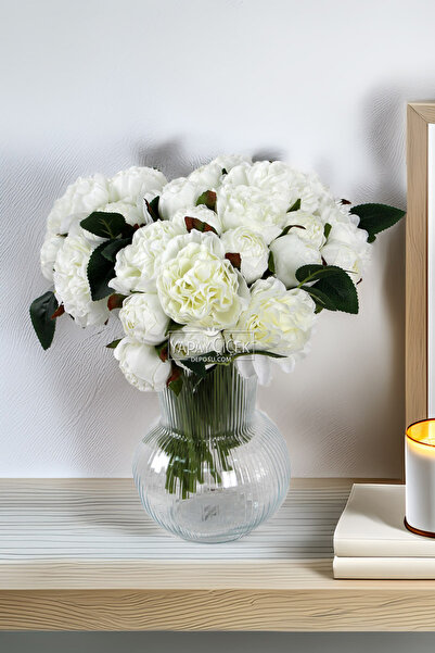 Yapay Çiçek Deposu Yapay Lüx Tırtıklı 11li Erengül Buketi Beyaz