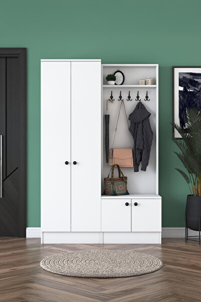 Rani Mobilya Rani P6 Modern Portmanto Raflı Ayakkabılık Vestiyer Beyaz M11