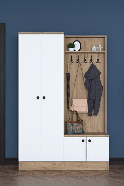 Rani Mobilya Rani P6 Modern Portmanto Raflı Ayakkabılık Vestiyer Sepet Ceviz ...