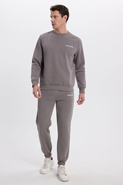 Tudors Ανδρικό σετ αθλητικών φορμών Relax Fit από βαμβακερό 3 νήματα με μαλακή υφή με φλις εσωτερικά και λαιμόκοψη σε γκρι χρώμα