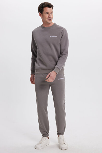 Tudors Ανδρικό σετ αθλητικών φορμών Relax Fit από βαμβακερό 3 νήματα με μαλακή υφή με φλις εσωτερικά και λαιμόκοψη σε γκρι χρώμα