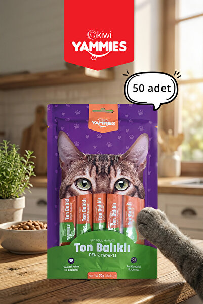 Kiwi Yammies Ton Balıklı Deniz Taraklı Sıvı Kedi Ödül Maması*10 Paket