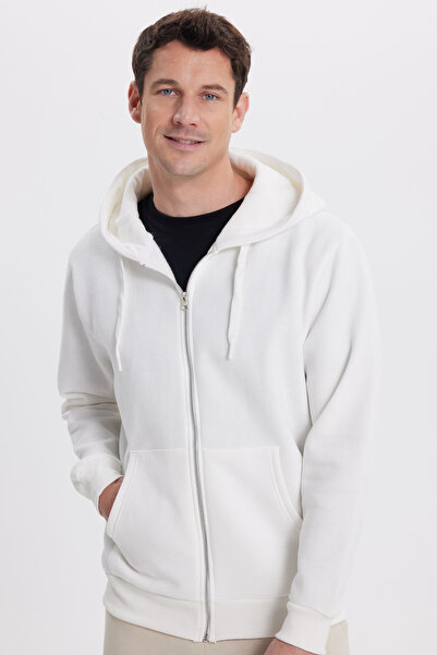 Tudors Φούτερ Unisex Relax Fit Άνετο Βαμβακερό Φλις με διπλή τσέπη με φερμουάρ Λευκό K με κουκούλα