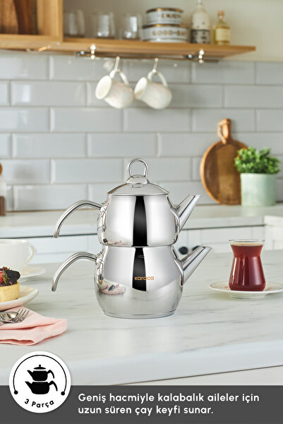 Karaca Set de ceainice din metal de dimensiuni mini Adelya cu bază de inducție