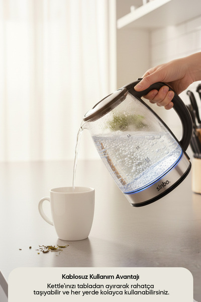 Sinbo Sk-8033 Glass Blue Led Illuminated Wireless Water Heater Kettle