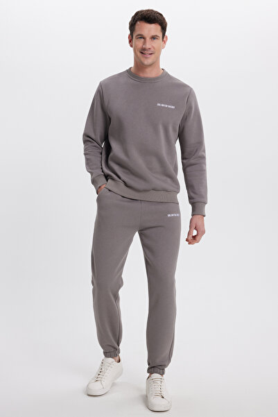 Tudors Ανδρικό σετ αθλητικών φορμών Relax Fit από βαμβακερό 3 νήματα με μαλακή υφή με φλις εσωτερικά και λαιμόκοψη σε γκρι χρώμα