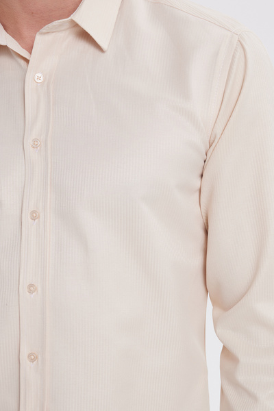 Tudors Cămașă modernă pentru bărbați, din bumbac, cu mâneci lungi, ușor de călcat, bej, slim fit