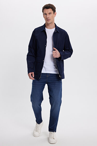 Tudors Чоловічий Relax Fit Зручний крій 100% бавовна Дві кишені На блискавці Синій пальто Сорочка