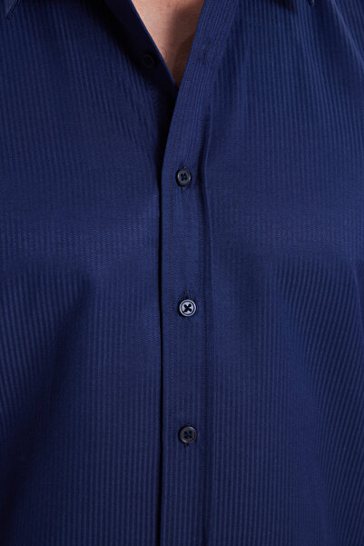 Tudors Modern Slim Fit Long Sleeve Cotton Easy Iron Dobby Navy Blue Men's Shirt