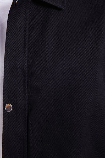 Tudors Men's relaxed fit comfortable cut 100% cotton double pocket zip-up black jacket shirt