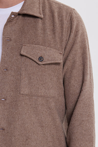 Tudors Men's Regular Fit Relaxed Fit Double Pocket Flap Snap Button Light Brown Shirt