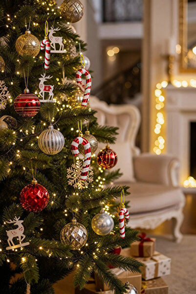 TRENDYOLMİLLA HOME زينة شجرة عيد الميلاد على شكل قصب السكر مكونة من 4 قطع مقاس 15 سم TPHAW26YS00008