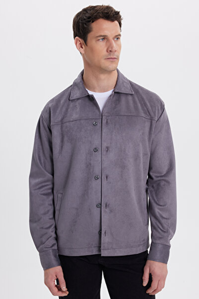 Tudors Ανδρικό πουκάμισο με ίσιο κορδόνι από σουέτ με πλαϊνές τσέπες σε γκρι χρώμα