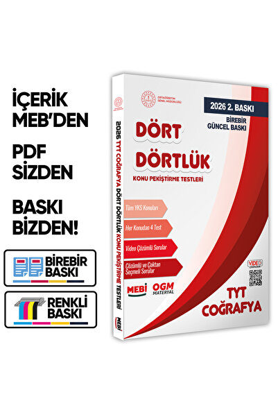 Karakutu Yayınları 2026 YKS-TYT MEBİ-OGM Dört Dörtlük Coğrafya Pekiştirme Tes...