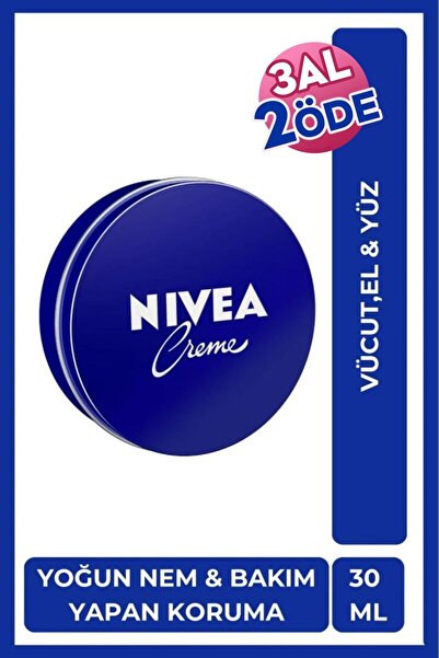 NIVEA Creme Nemlendirici Bakım Kremi 30 ml, El,Yüz,Vücut İçin,Paraben İçermez, Tüm Cilt Tipleri