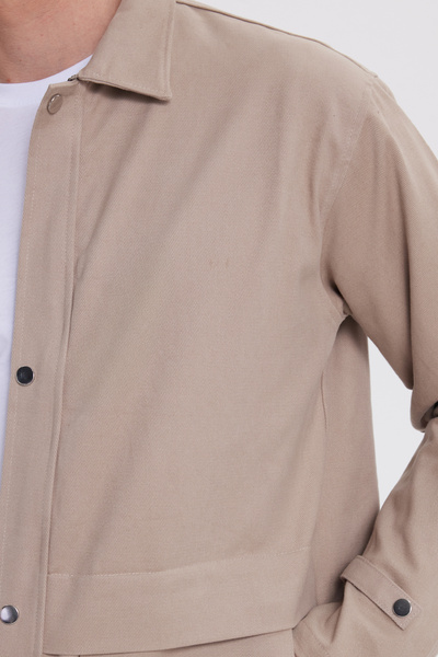 Tudors Cămașă pentru bărbați, cu potrivire relaxată, confortabilă, croială bumbac 100% buzunare duble, cu fermoar, bej