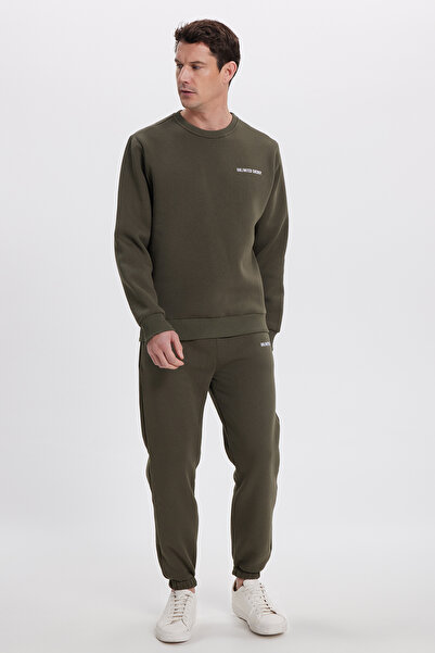 Tudors Ανδρικό σετ αθλητικής φόρμας Relax Fit από βαμβακερό 3 νήματα με μαλακή υφή με φλις εσωτερικά και λαιμόκοψη χακί