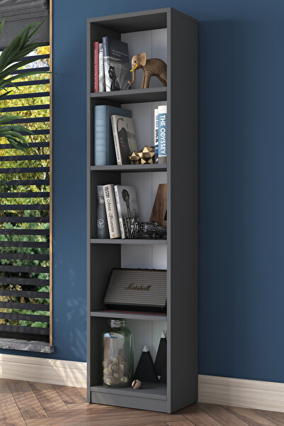 Rani Mobilya Rani Hc111 Kitaplık 5 Raflı Çalışma Odası Kütüphane Modern Duvar Rafı Antrasit