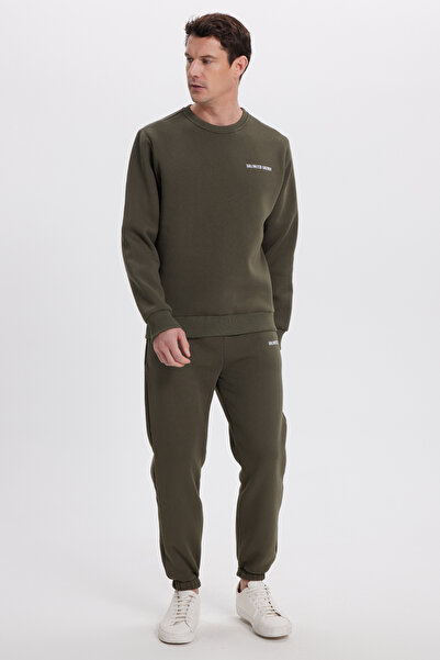 Tudors Ανδρικό σετ αθλητικής φόρμας Relax Fit από βαμβακερό 3 νήματα με μαλακή υφή με φλις εσωτερικά και λαιμόκοψη χακί