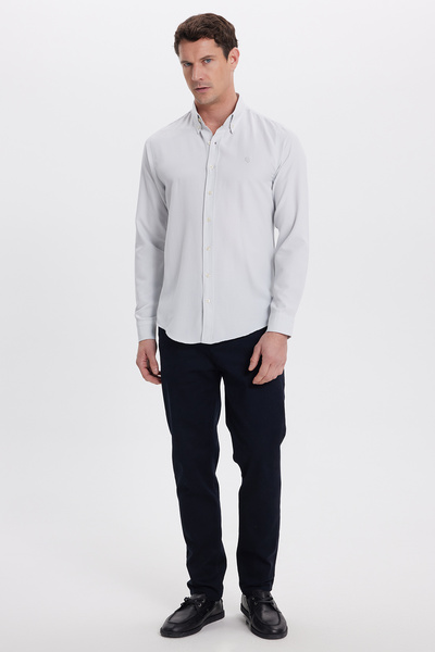 Tudors Ανδρικό πουκάμισο εφαρμοστό με λεπτή εφαρμογή, ίσιο, με κουμπιά με κολάρο, γκρι αθλητικό πουκάμισο