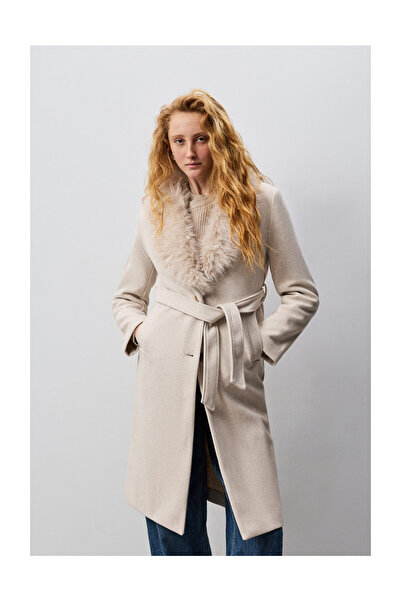 LEFTIES Woman Long Coat, Cloth, Fur Collar