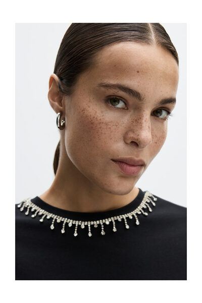 LEFTIES Dámské tričko s ozdobným límcem s kamínky