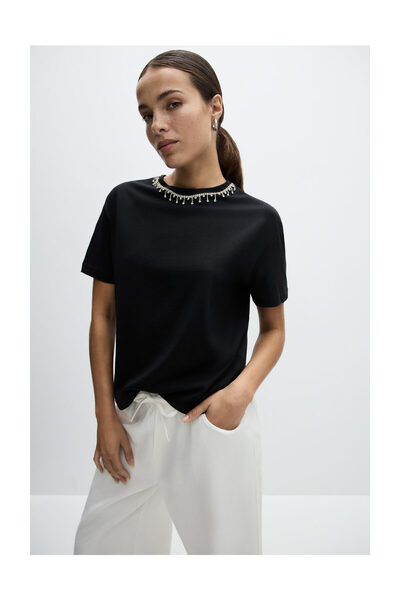 LEFTIES Dámské tričko s ozdobným límcem s kamínky