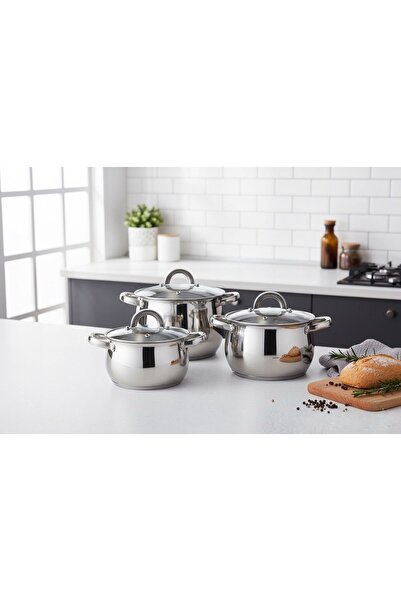 Swan 6PCS SET OF STAINLESS STEEL LOW POTS WITH GLASS LID 18-20-24