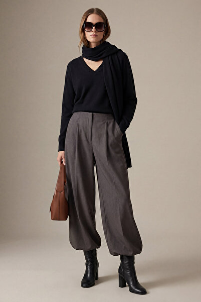 Trendyol Collection Gray High Waist Woven Baggy Trousers Twoaw26Pl00169